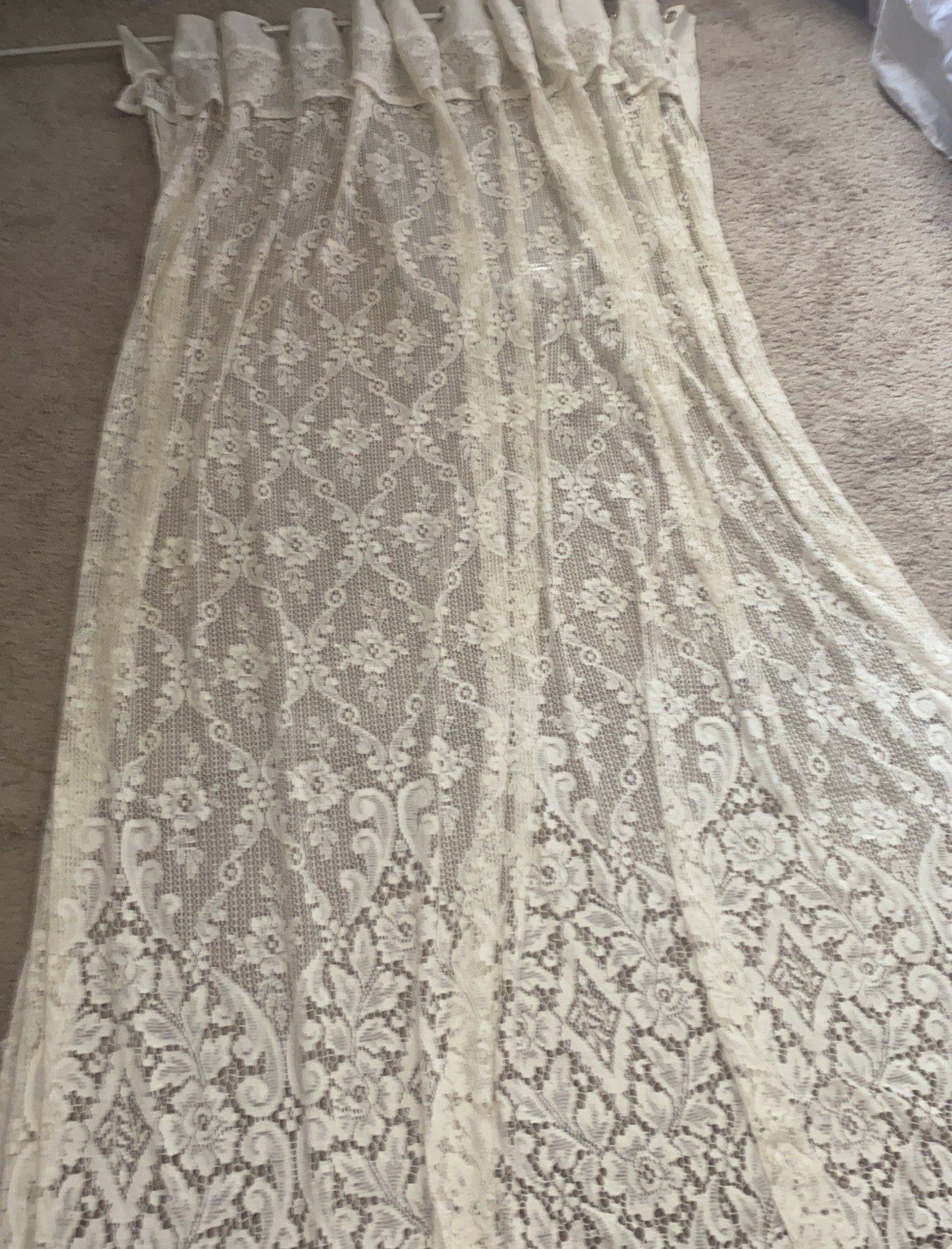 Cream Lace Curtain 2 Panel 70” W x 80”L Floral Vintage Cotton 1” Eyelet