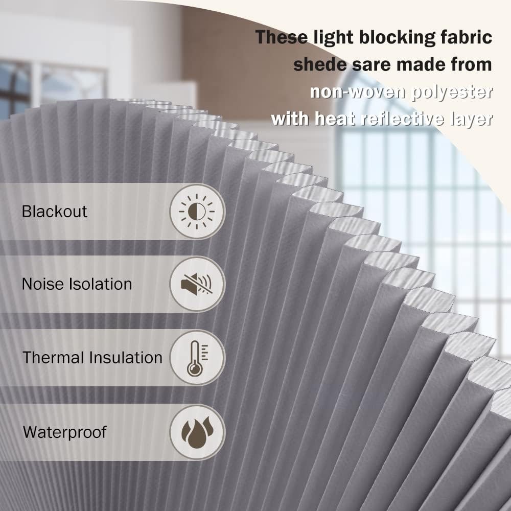 36in Arch Blackout Pleated Shade for Window Half Circle Grey White by LUCKUP