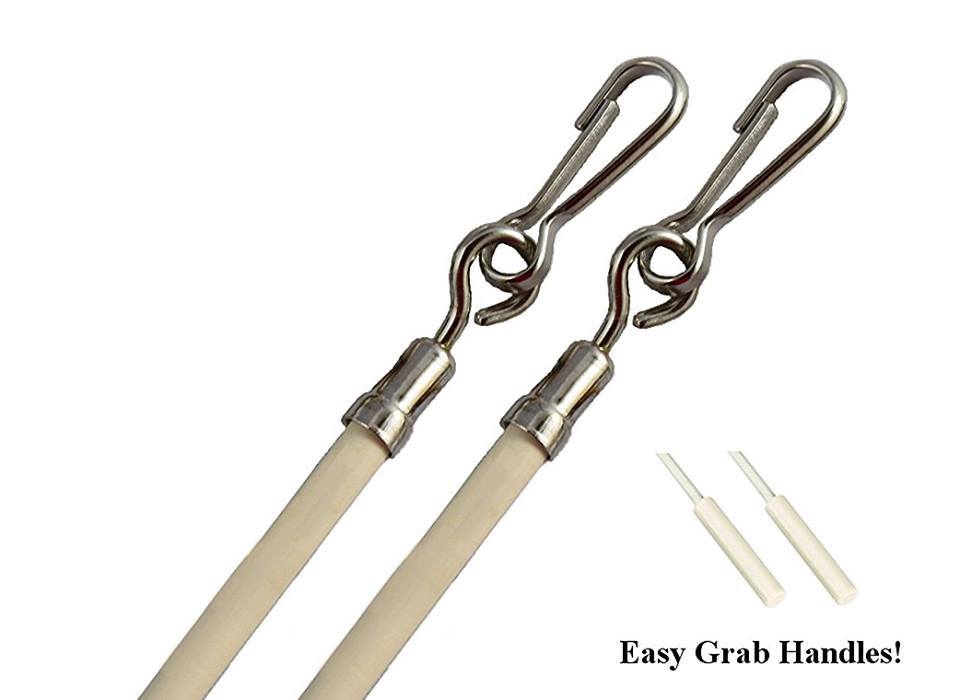 29″ Vinyl Coated STEEL DRAPERY BATON Wand ~ Stainless Steel Hook (Almond)(2pk)