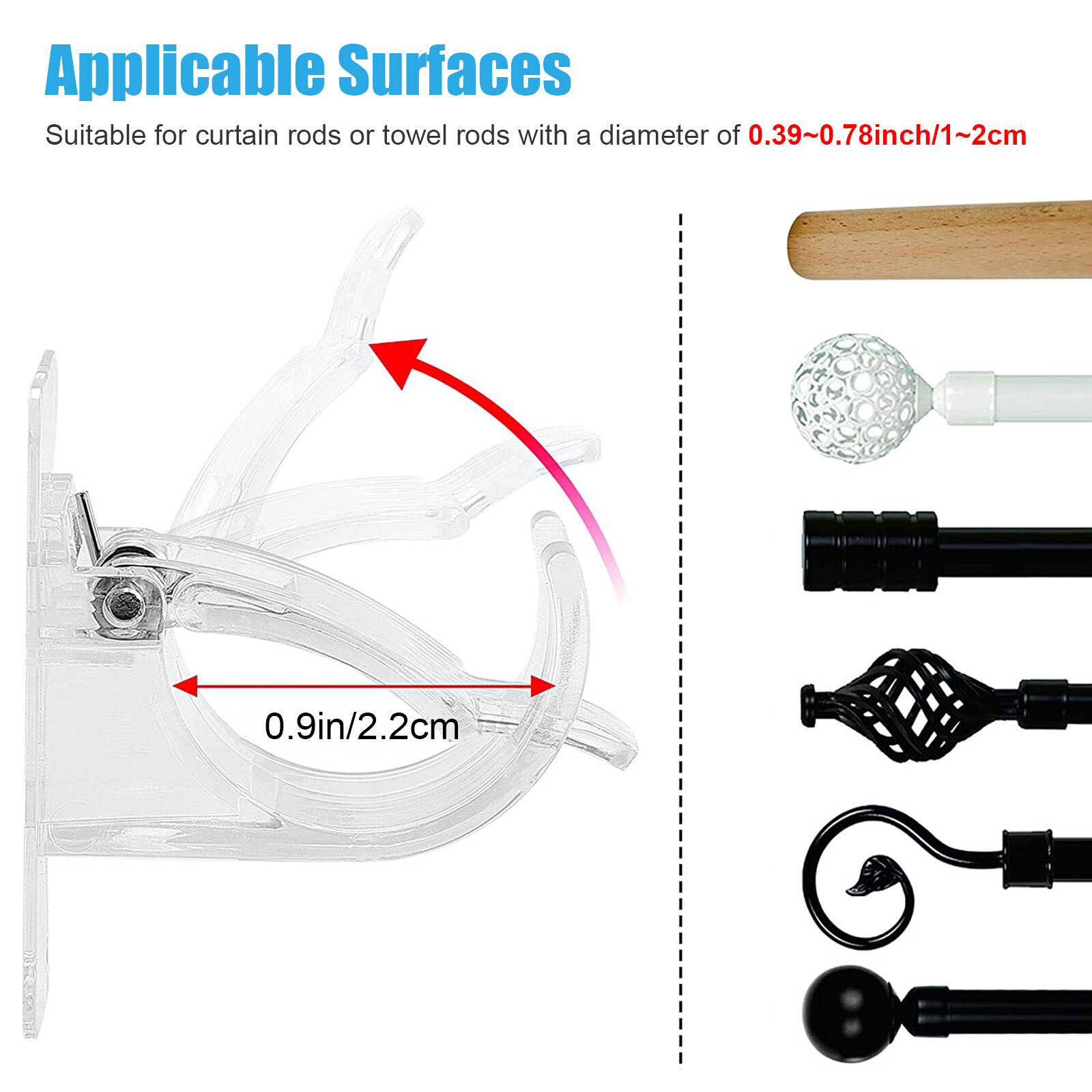 10X No Drill Self Adhesive Curtain Rod Bracket Drapery Hook Bracket Fix Rod Hold