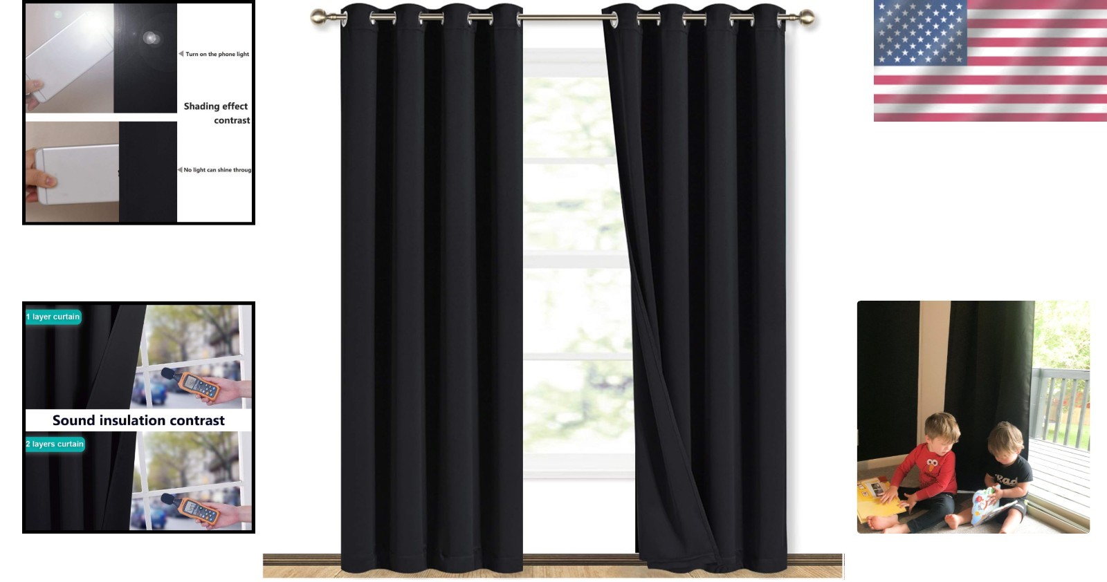 Contemporary Black Thermal Curtains, Grommet Top, 84” Long, Perfect for Any Room