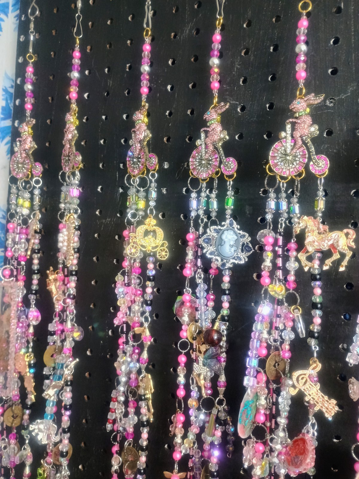 Bicycle Bunny Crystal Curtains With Charms, Set Of 7