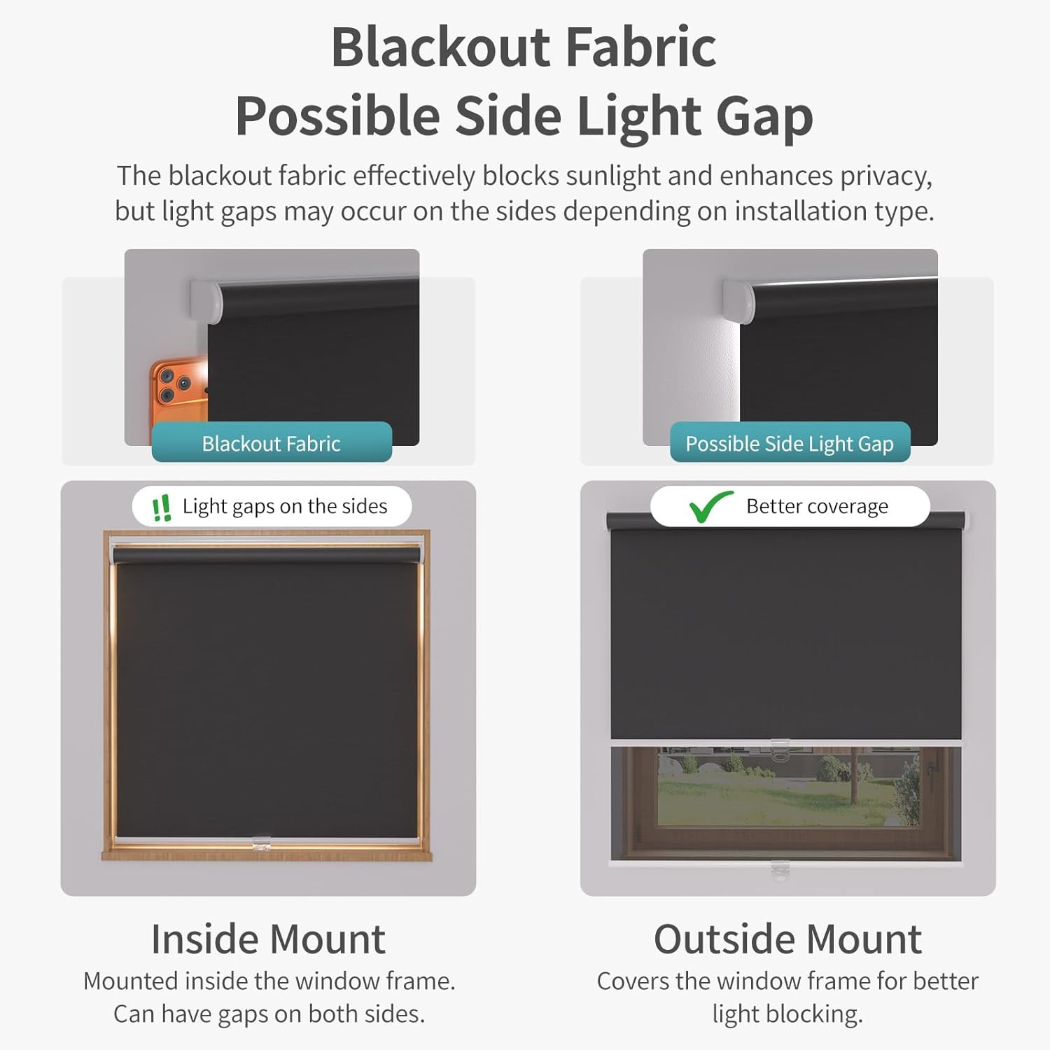 MYshade Blackout Cordless Roller Shades, Room Darkening Free-Stop Roll Up Blinds