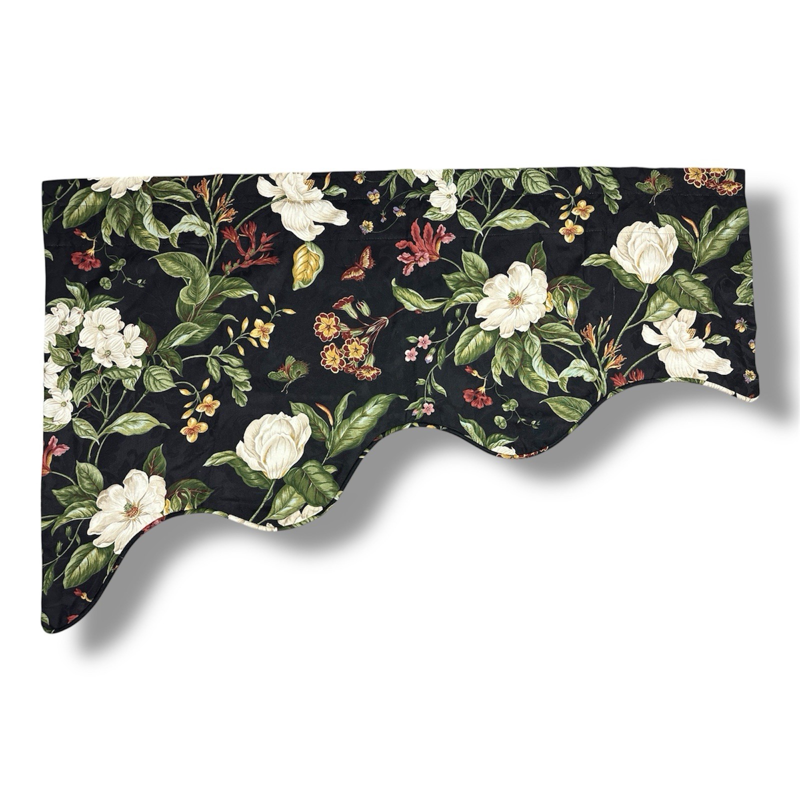 1pc Black Garden Images Left Valance Scalloped Edge 17×49” Lined USA Made