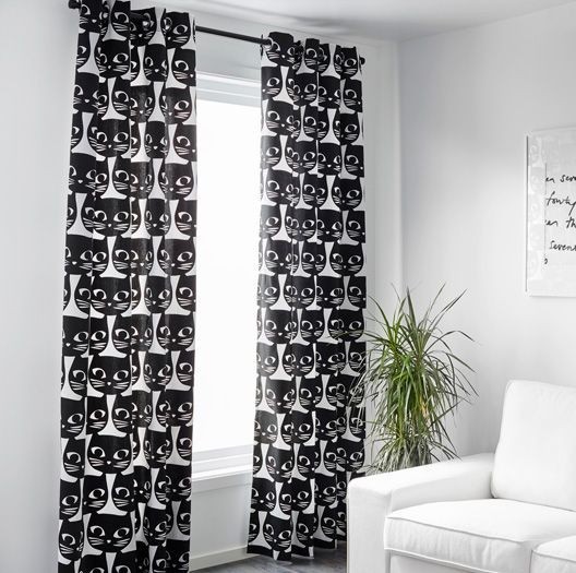 IKEA Mattram black cat curtain panels, set of 2 panels, 57×98 Very Good conditn