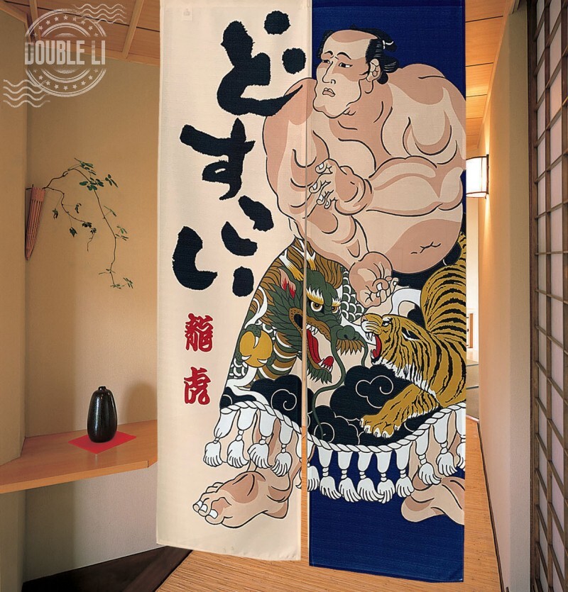 JAPANESE Noren Doorway Divider Curtain Room Tapestry Dragon Tiger Warrior Print