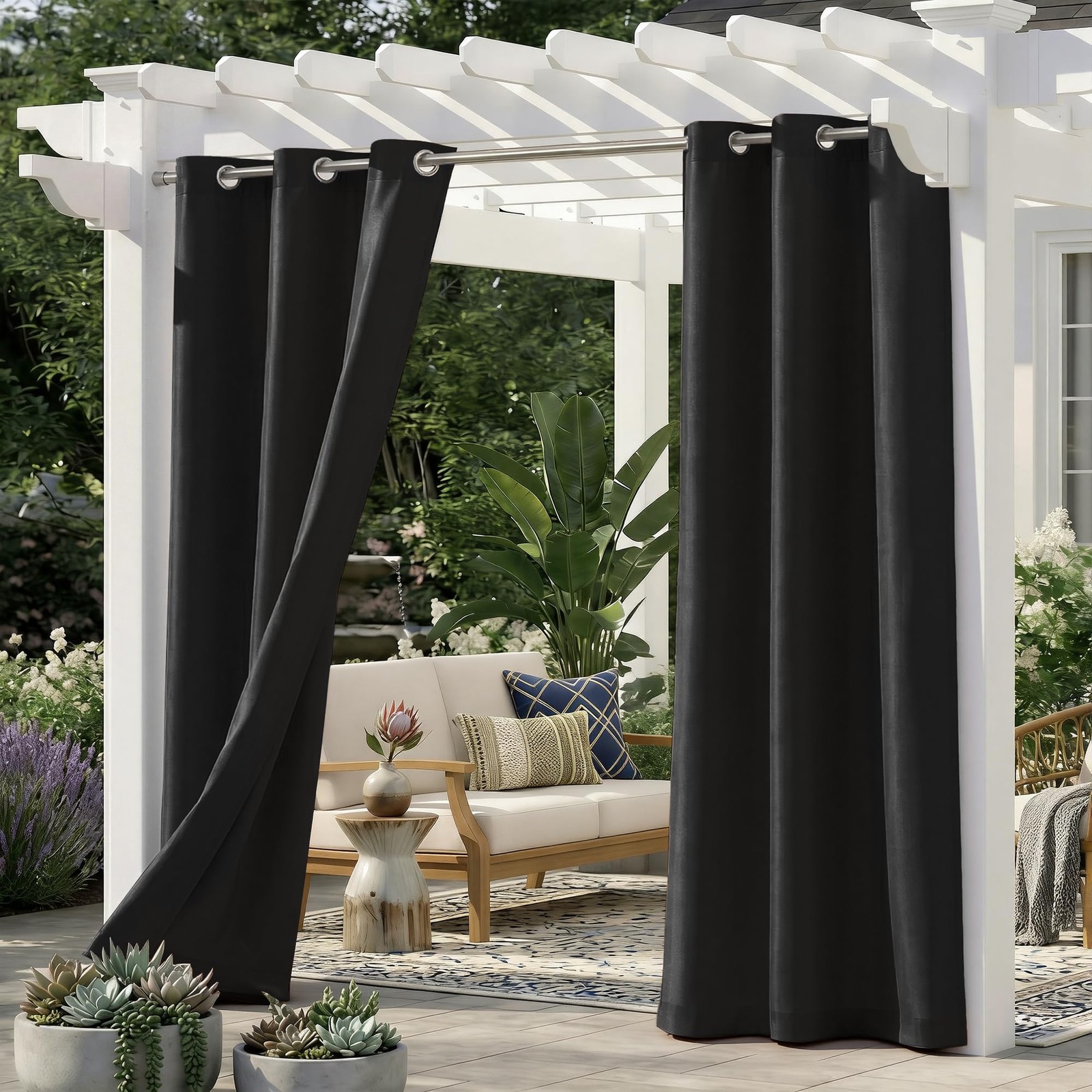 Set of 2 Outdoor Curtains for Patio Waterproof, Breathable Grommet Panels for…