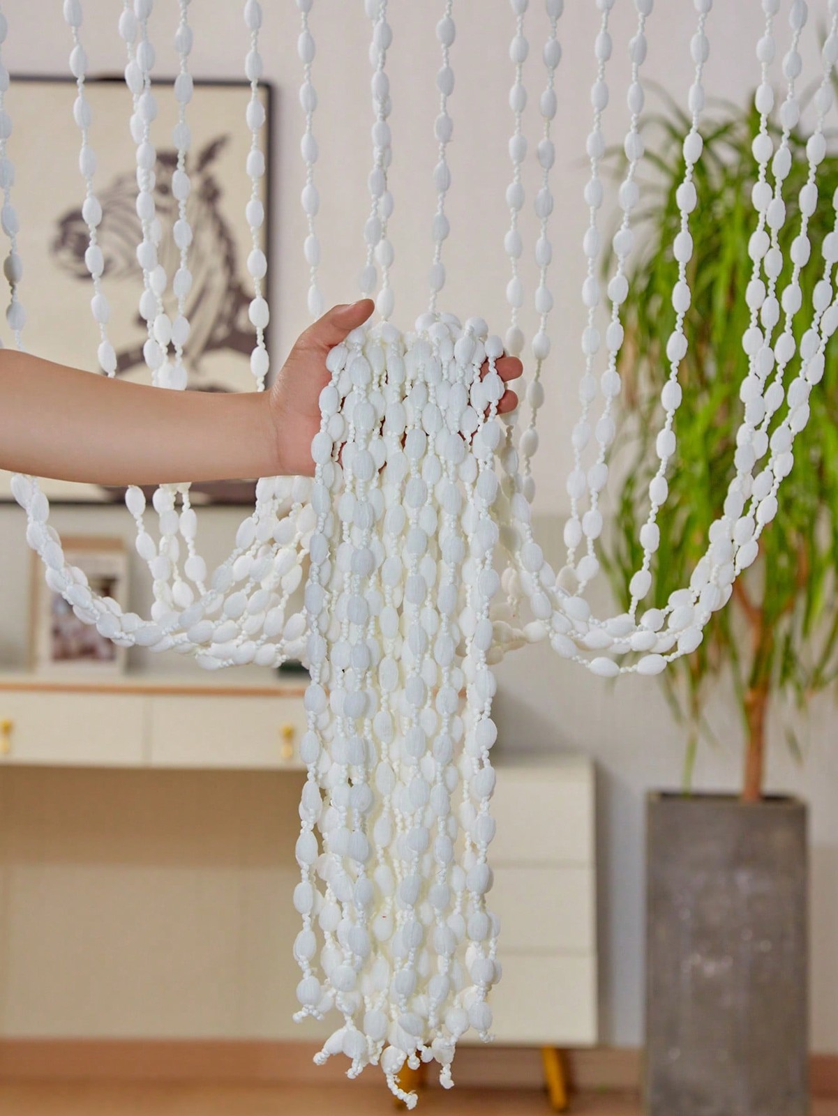 White 100x200cm Thick Lantern Bead Curtain With Furry Balls For Room Divider