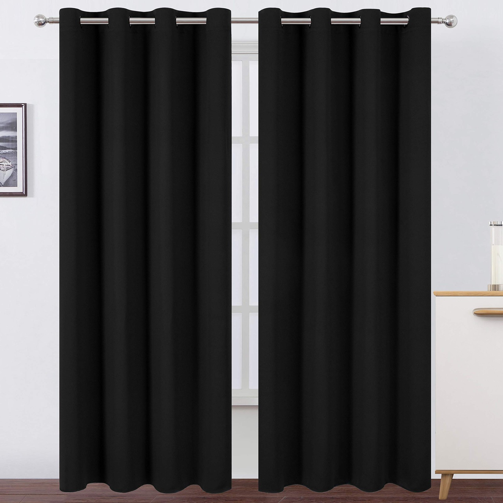 LEMOMO Blackout Curtains 52 x 84 inches Long Black Curtains Set of 2 Panels T…