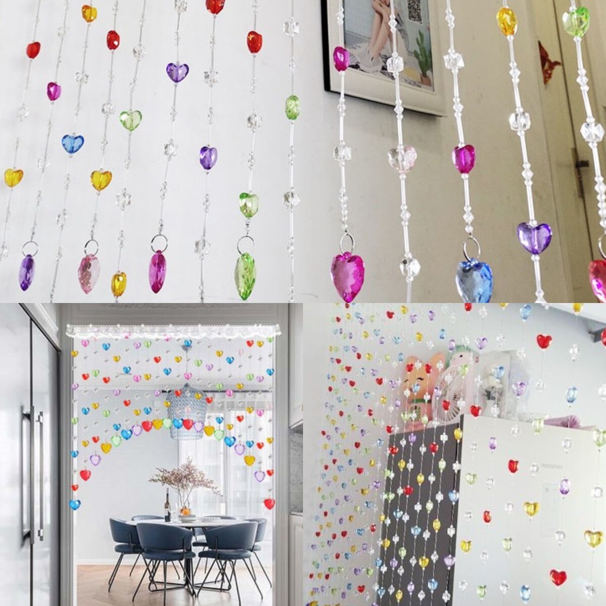 Shiny Crystal Door Curtain Heart Shaped Beading Self Adhesive Hanging Partition