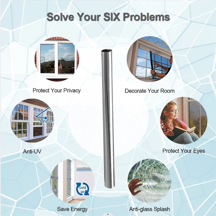 One Way Mirror Privacy Window Film Heat Insulate UV Reflective Tint In/Outdoor