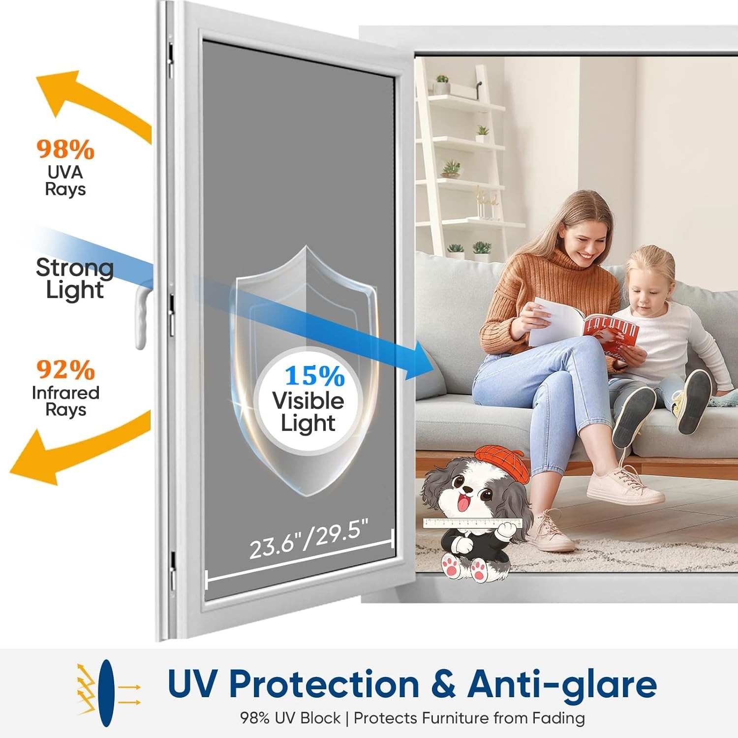 Window Tint for Home, One Way Privacy Film Heat & UV Blocking, Static Cling N…