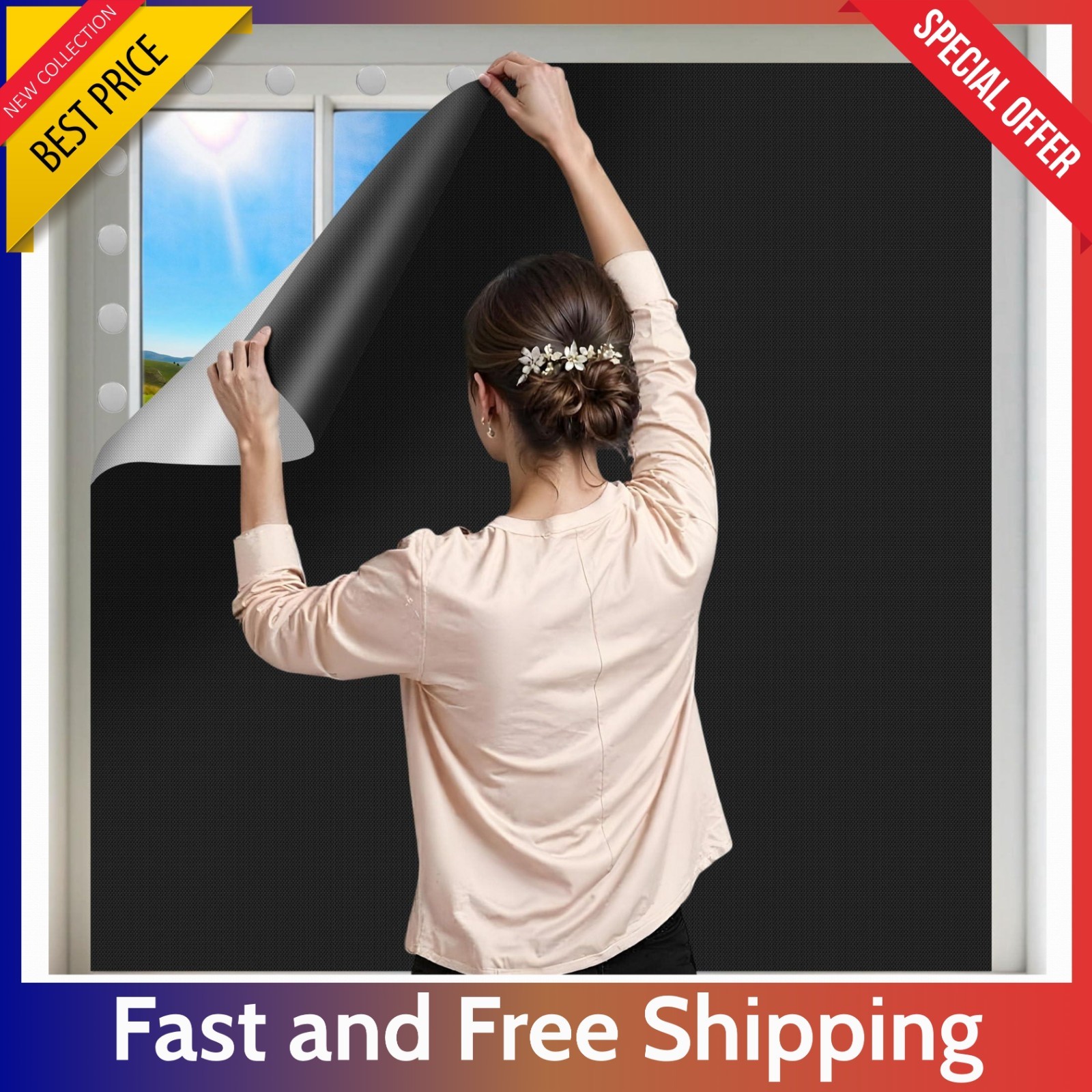 Blackout Window Cover 40x 57 inch – No Drill Portable Thermal Blackout Curtain..