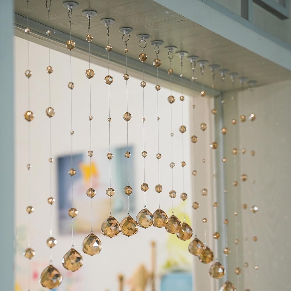 20 Strings Crystal Beaded Curtain, Arched Door String Curtain, Hanging Doorwa…