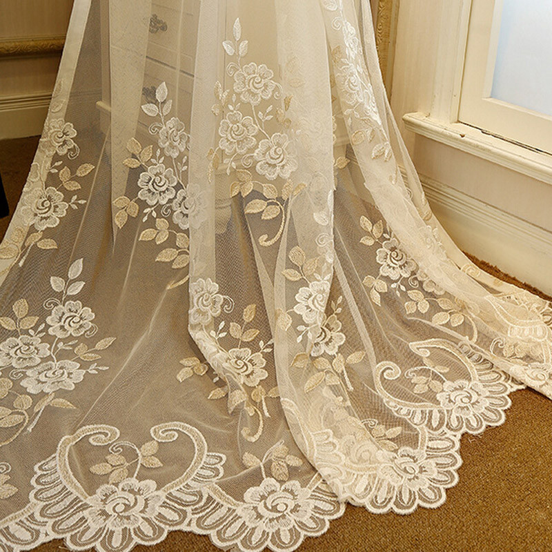 Romantic Embroidery Sheer Tulle Luxury Glitter Net Mesh Drape Curtain 1 Piece