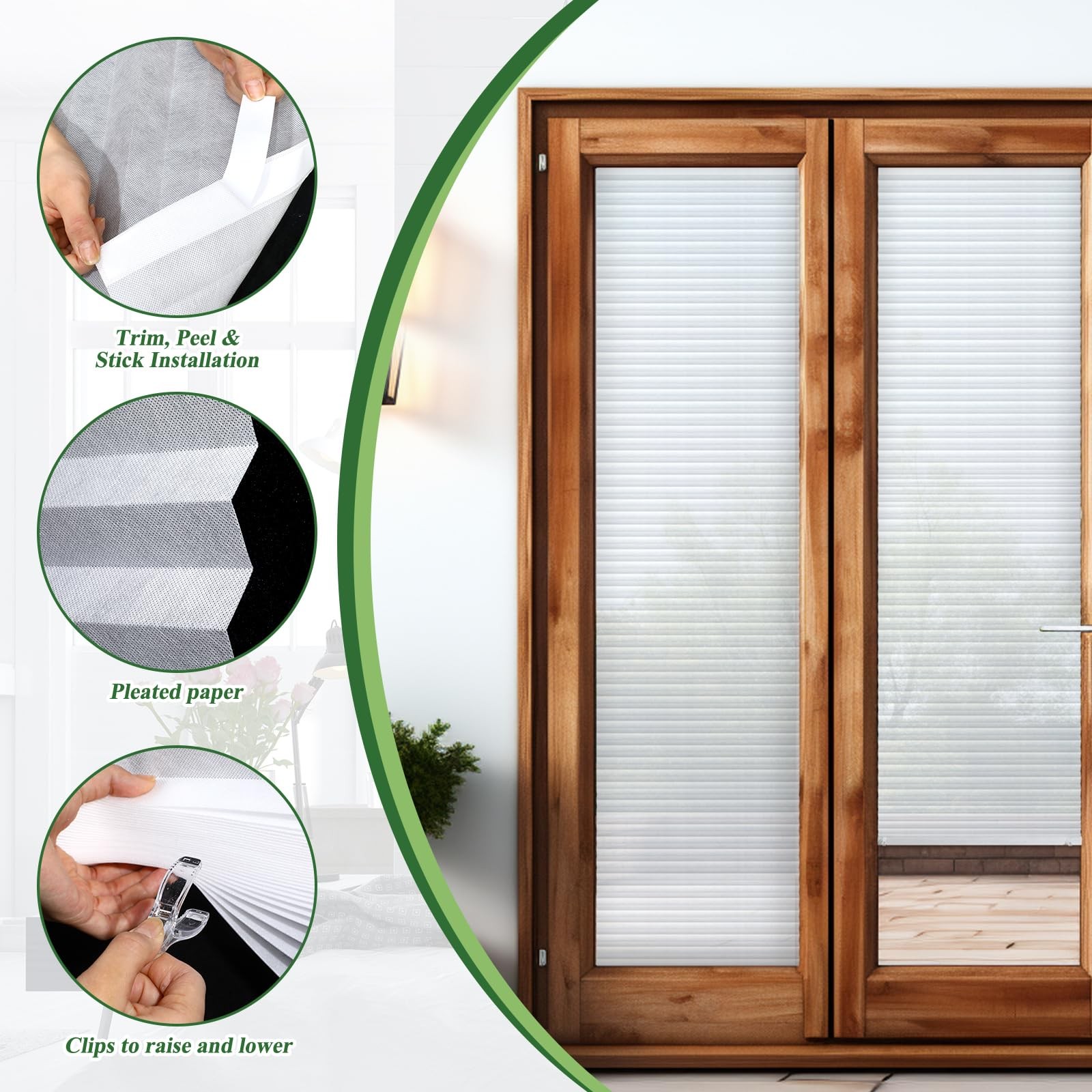 2 Pcs 23 x 110 Inches Temporary Blinds No Tools Cut to Size Fabric Shades Adh…
