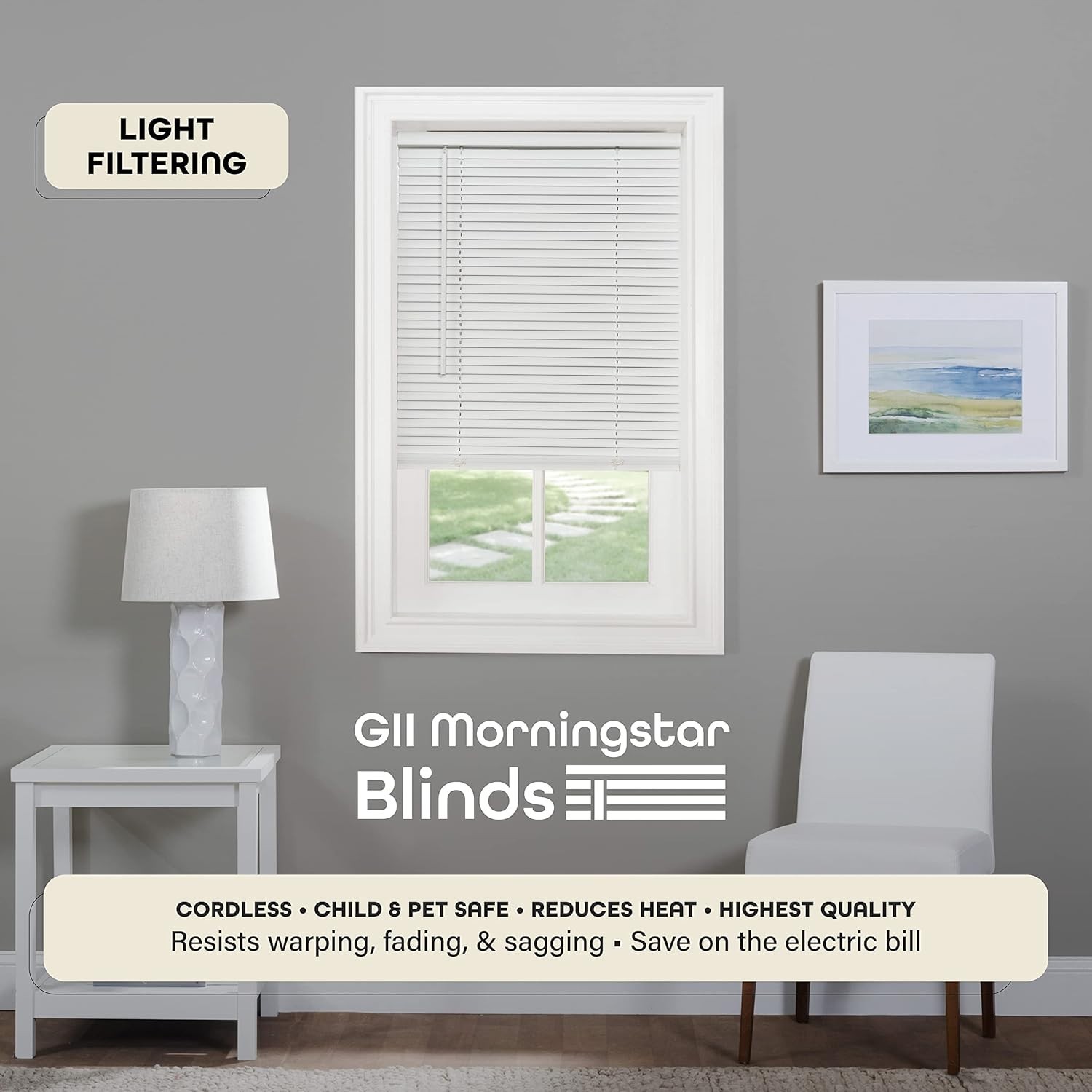 Cordless Light Filtering Mini Blinds for Indoor Windows – 29 Inch Width, 64 I…