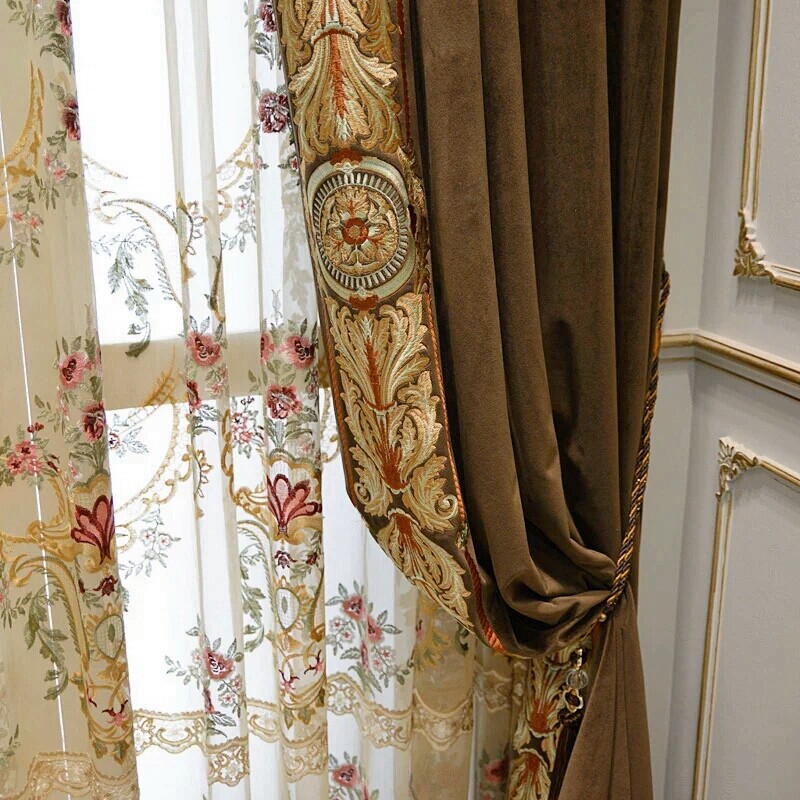 Custom Luxury flannelette velvet coffee cloth valance curtain tulle drape C1905