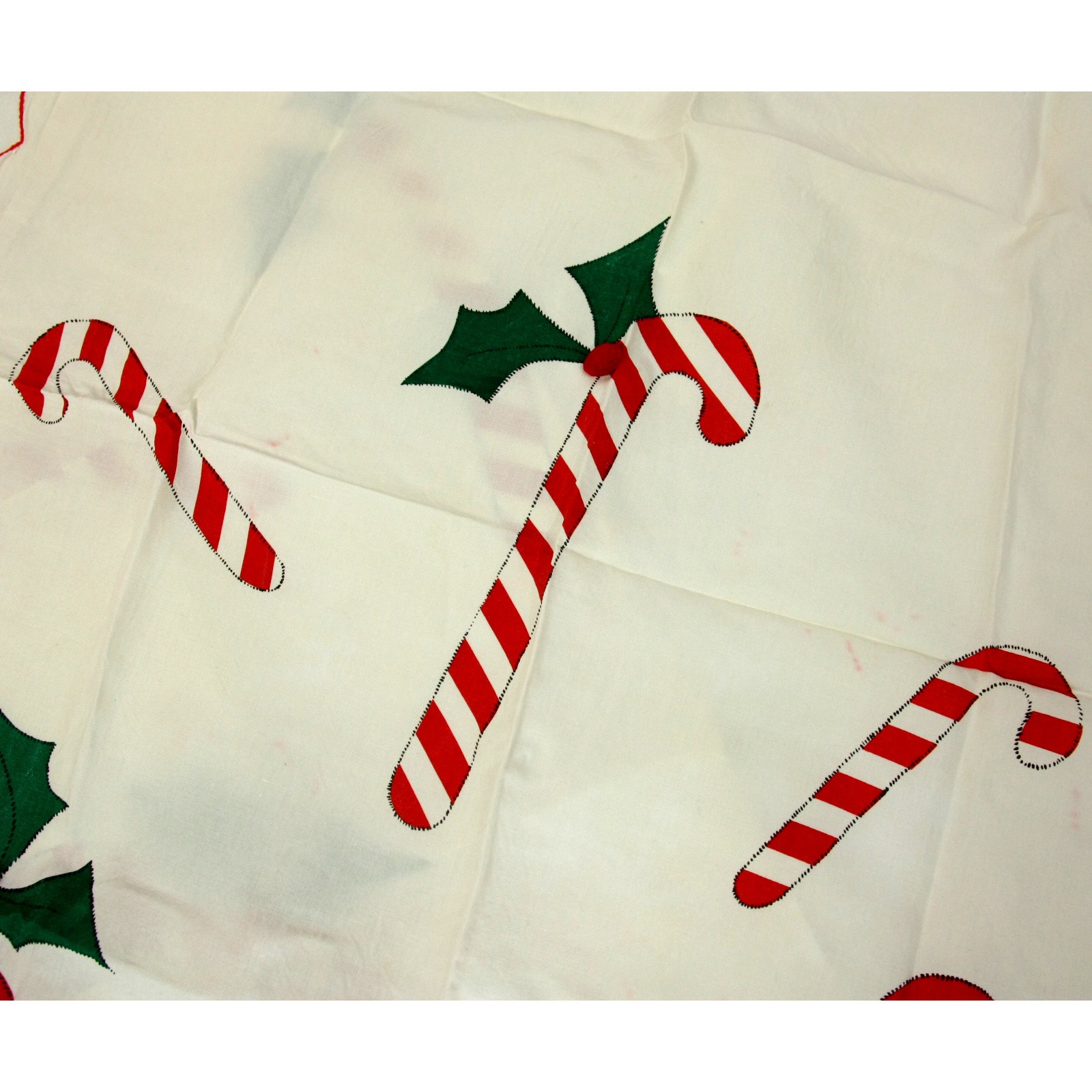 Vintage Christmas Candy Cane Puff Ball Rod Pocket Cafe Curtains Panels Set 1970s