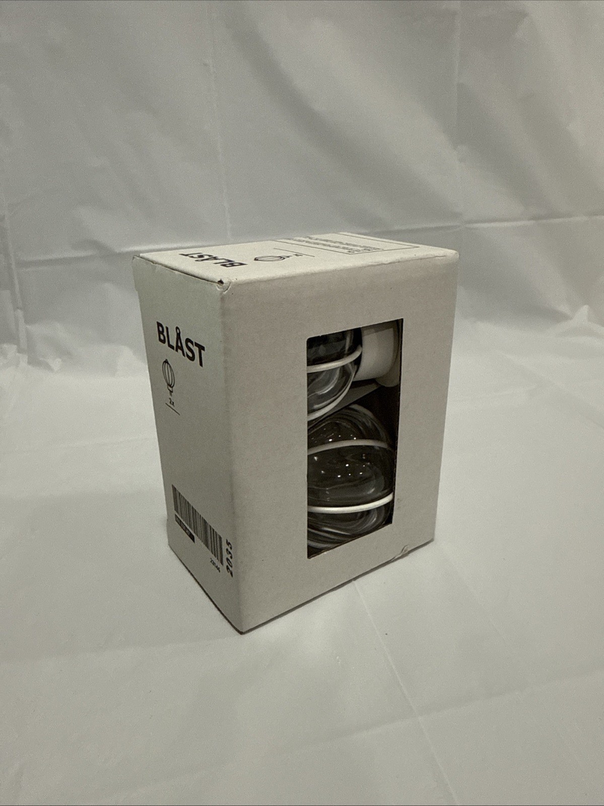 2x packs Ikea pair BLAST curtain rod finials, white metal and glass, new in box