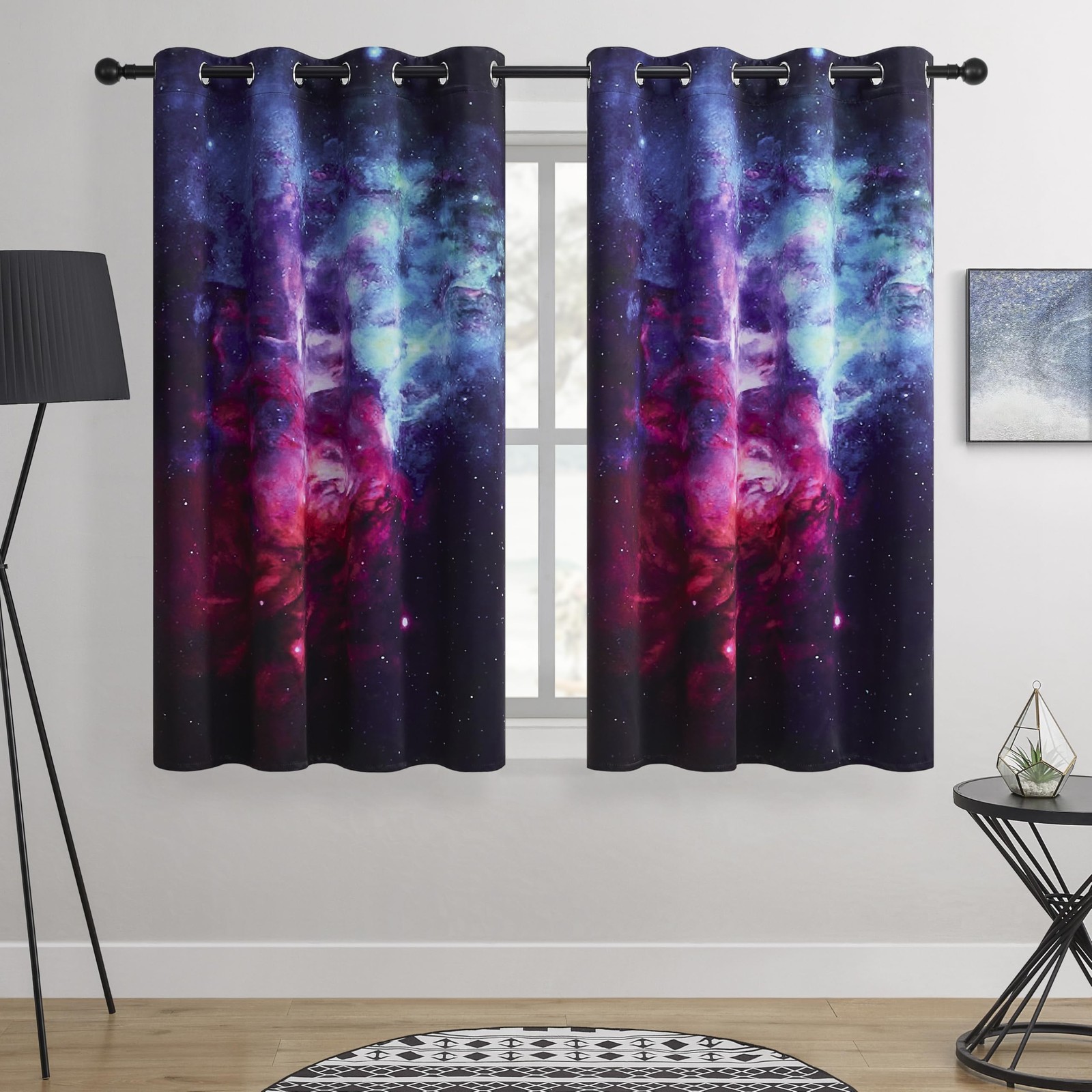 Galaxy Blackout Curtains for Bedroom, Space Nebula Star Drapes, 100% Light Bl…