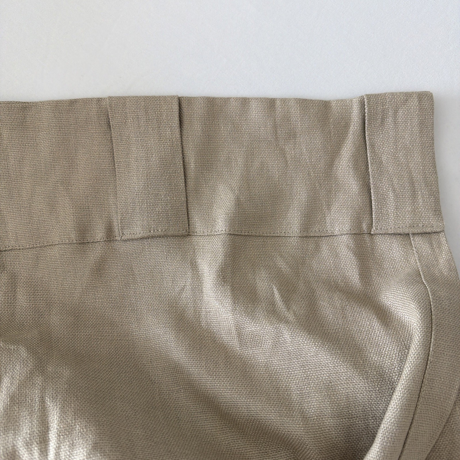 West Elm Pair Of 100% Linen Curtain Panels 48×96 Tan Studded Trim Rod Pocket EUC
