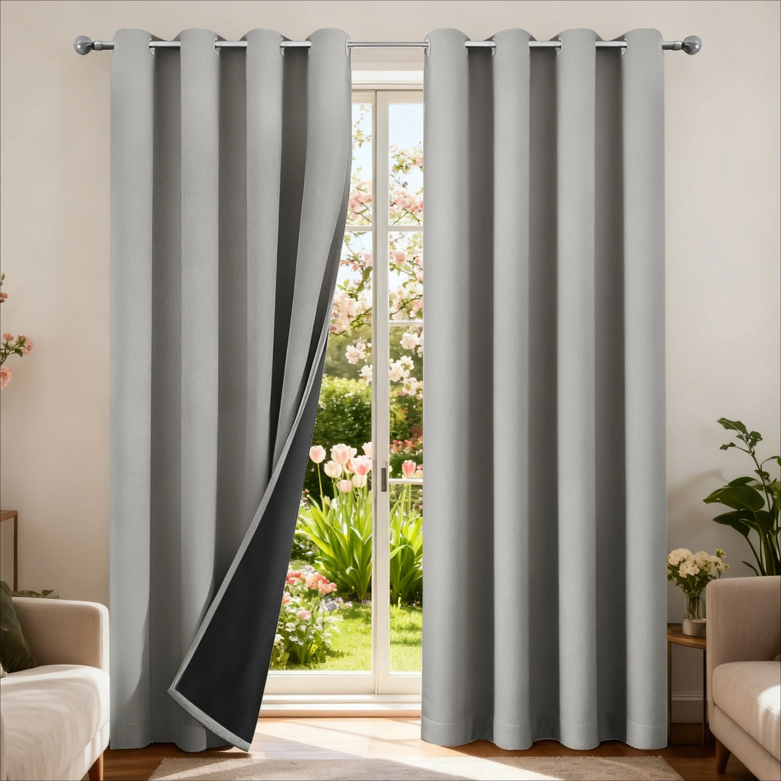 Pair of Blackout Curtains Eyelet Ring Top Ready Made Thick Thermal Curtain Set