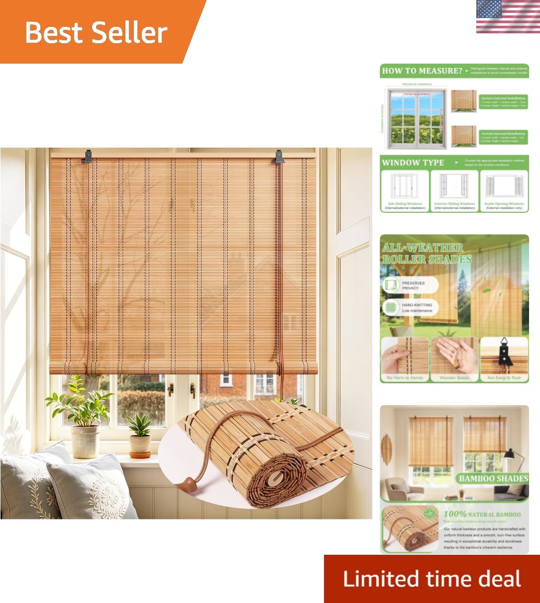 Bamboo Blinds 23×48 inch Bamboo Roman Shades for Indoor Windows Outdoor Patio…