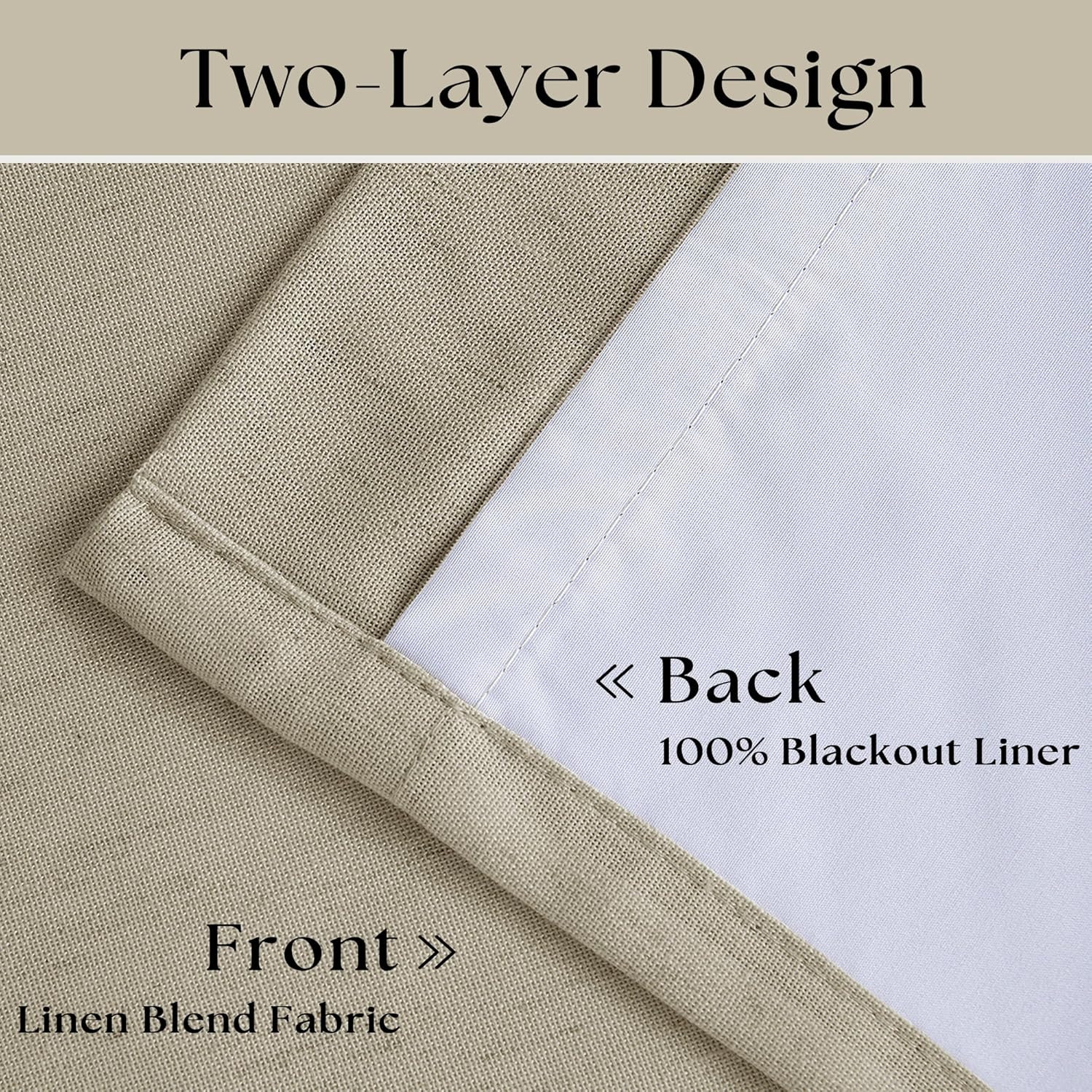 Taupe Linen Blackout Curtains 108″ Long – 2 Panel Set for Living Room