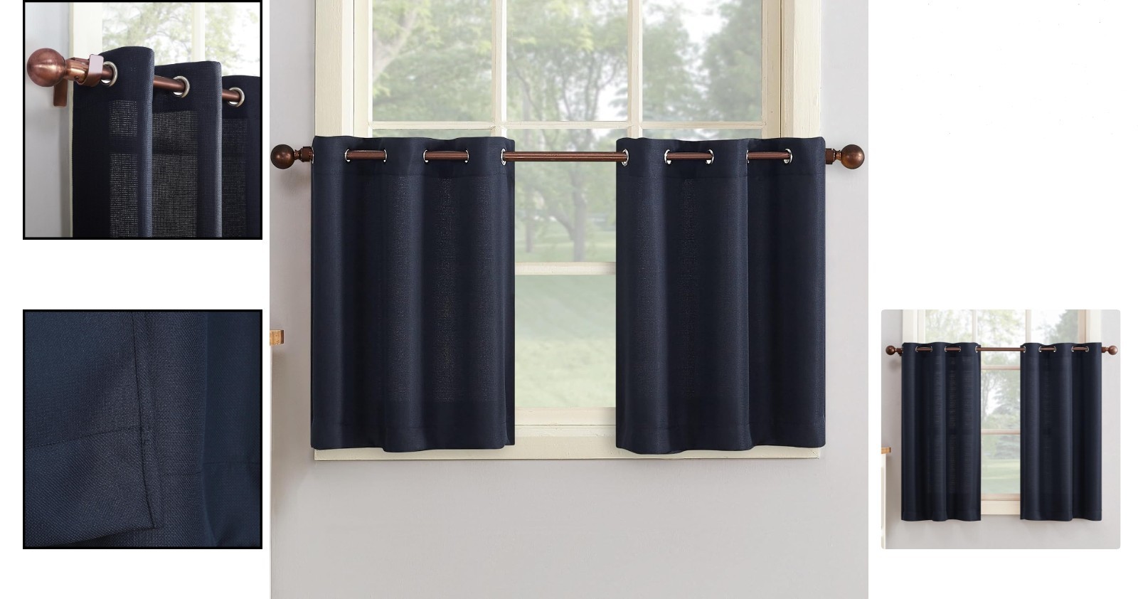 Grommet Top Navy Blue Semi-Sheer Curtain Pair – Perfect for Any Room, 2 Panels