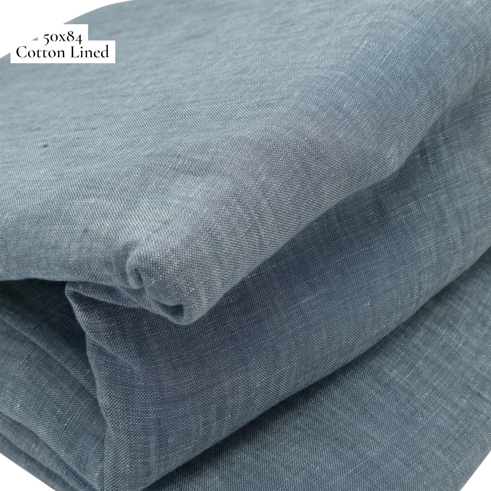 Pottery Barn Belgian Flax Linen Curtain 50×84 Blue Chambray Panel New
