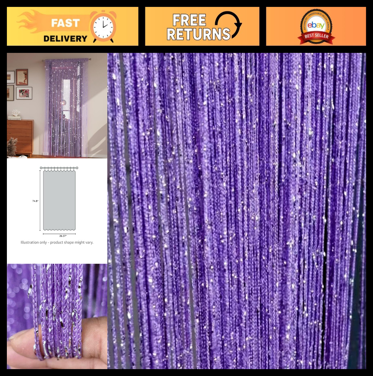 Decorative String Curtain Wall Panel Fringe Room Divider Tassel Screen 100x200cm