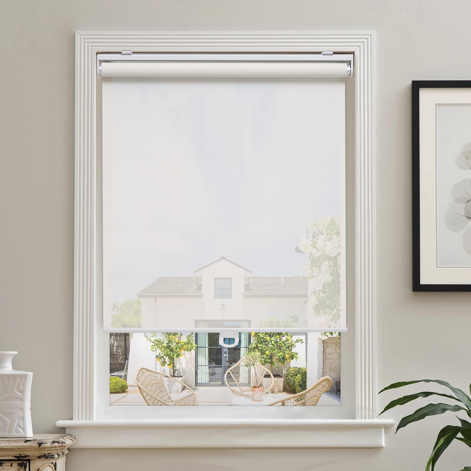 AOSKY Cordless Roller Shades for Windows Light Filtering 30″W x 72″H, White