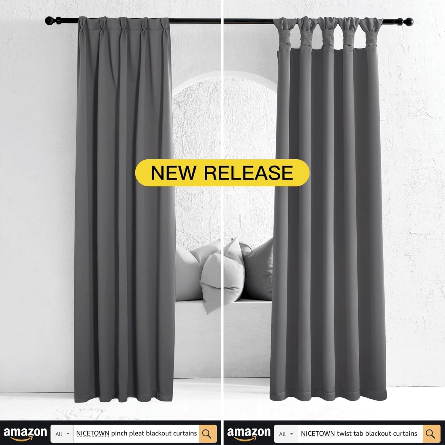 Thermal Insulated Grey Blackout Drapes, Grommet Top, 42W x 45L Inches – 2 Panels