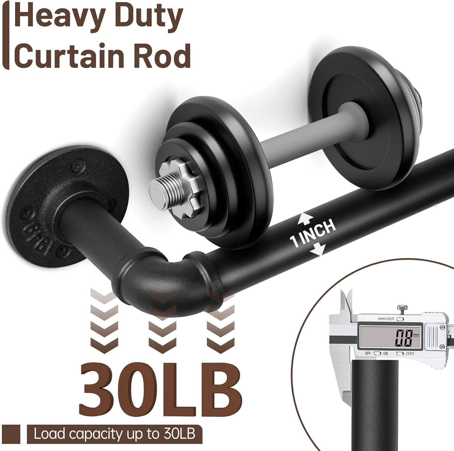 Curtain Rods for Windows 66 to 120, 1 Inch Industrial Wrap Around Black Curta…