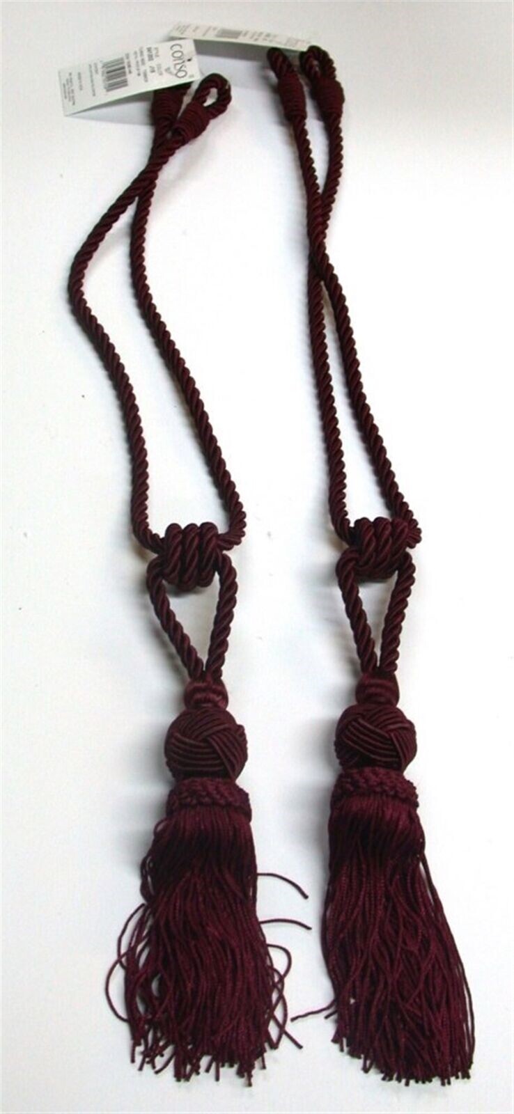 (2) Conso Turks Head Curtain Tiebacks ~ Maroon ~ 28″ L / 4″ Tassel **NEW**
