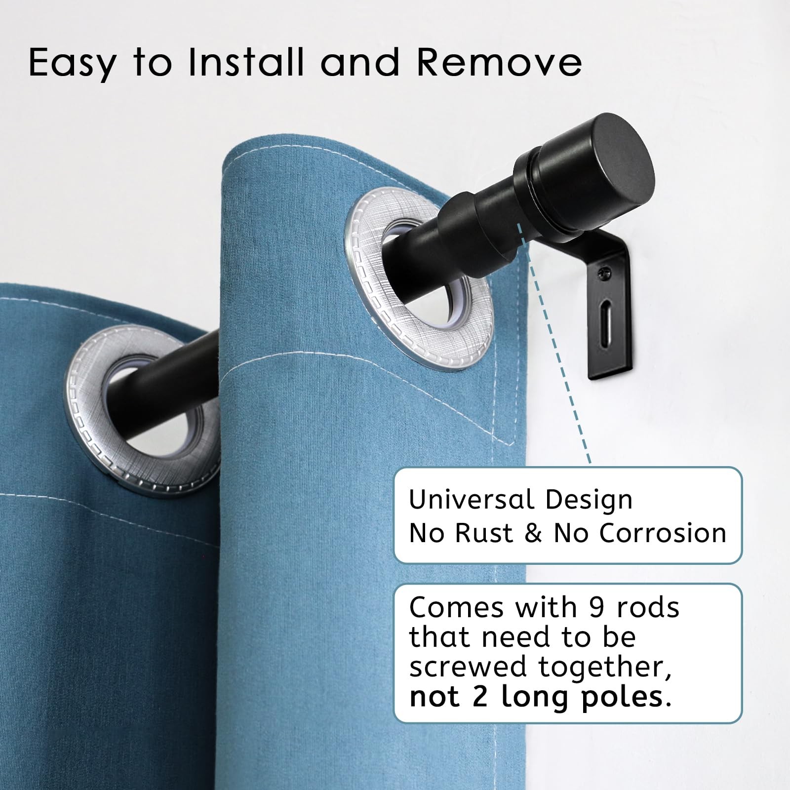 Curtain Rods for Windows 16 to 144 Inches Adjustable Length 1 Inch Diameter Wind