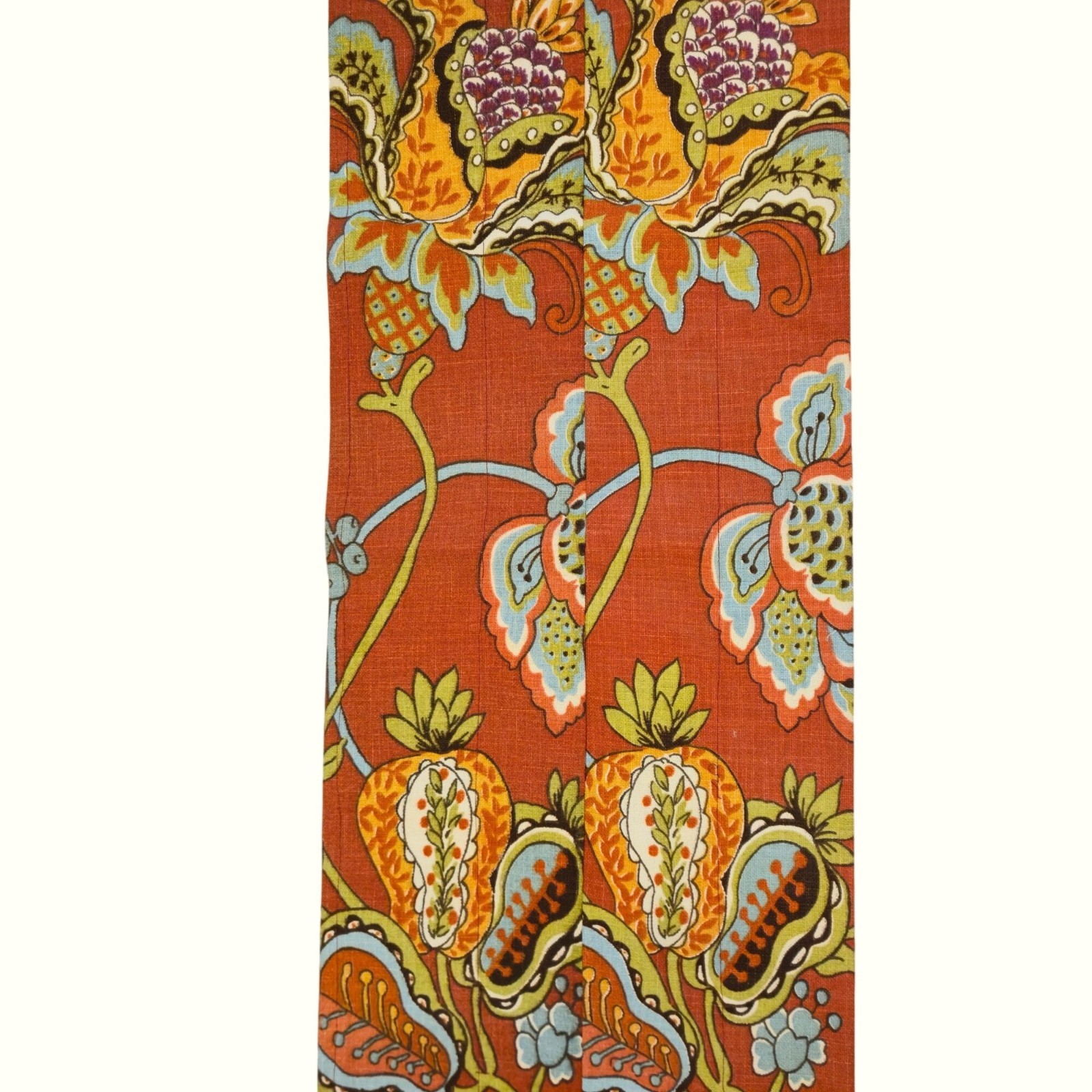 Vintage Handmade Table Runner or Valance Boho Floral Orange Paisley versatile