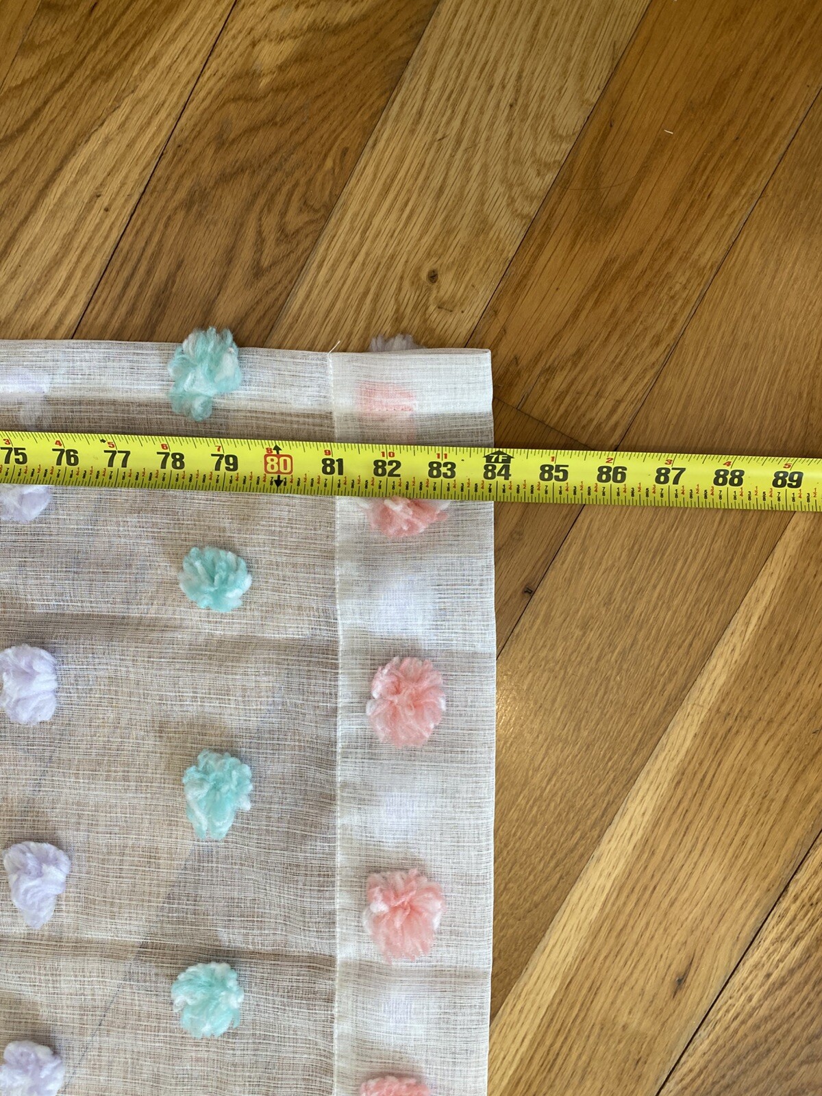 Pom Poms Sheer Polyester Any Room Single Panel 37″X 84″ White Pink Purple Green