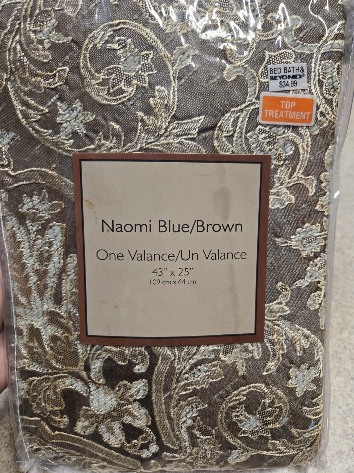 Naomi Blue Brown Valance 43×25 Curtain Drape with Tassles 100% Polyester Vintage