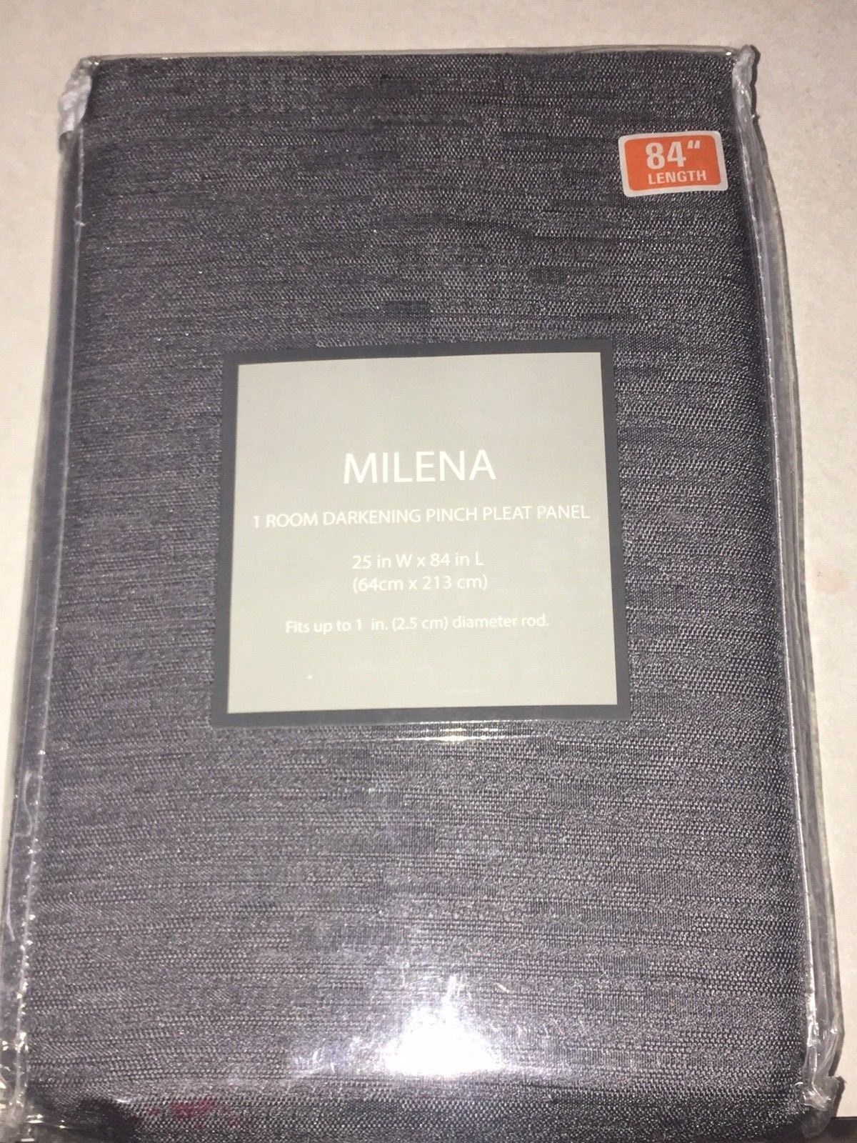NEW Milena 84-Inch Pinch Pleat Window Curtain Panel in CHARCOAL 25″ x 84″ 0704B