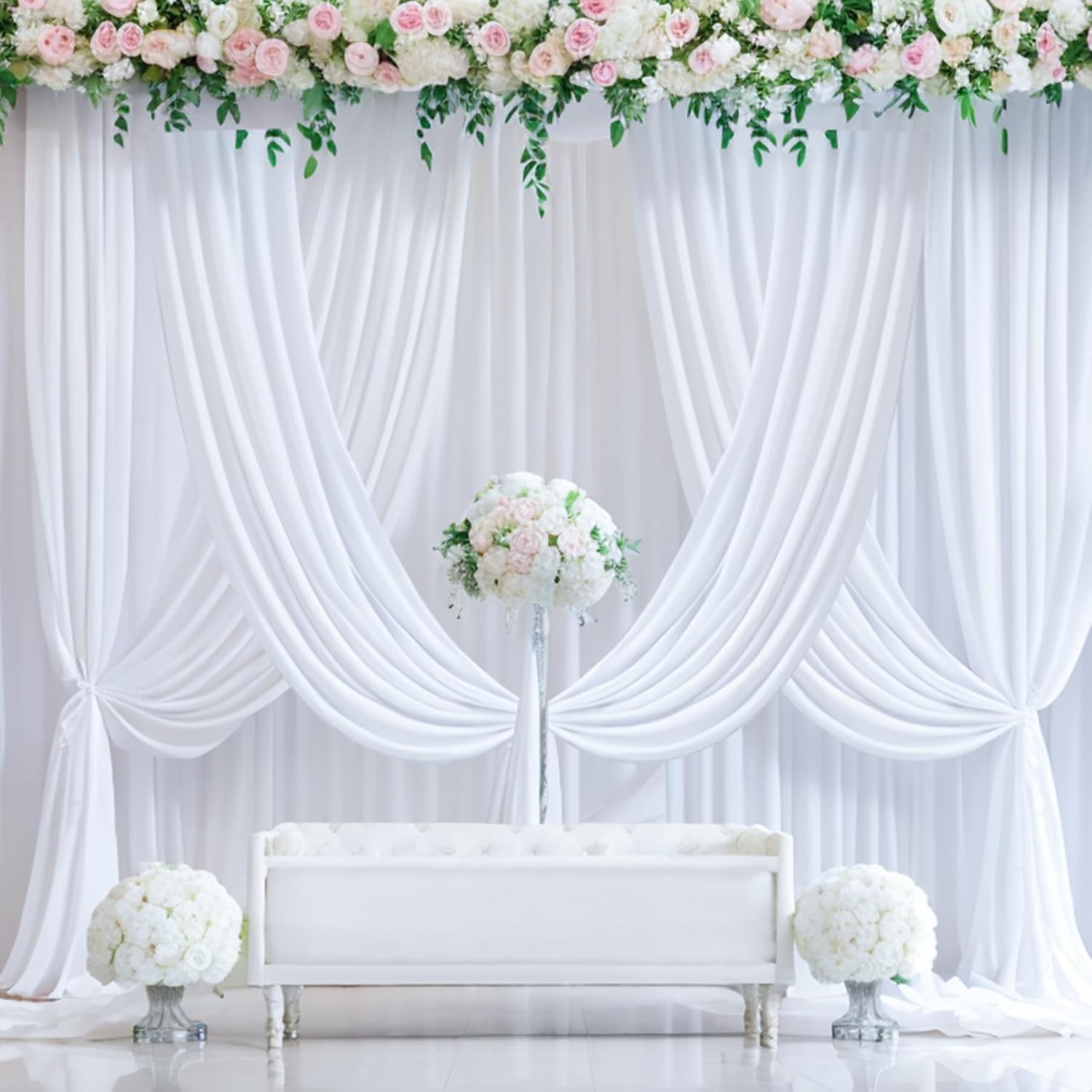 50Ft White Ceiling Drapes – 10 Panels for Weddings, Parties & Events