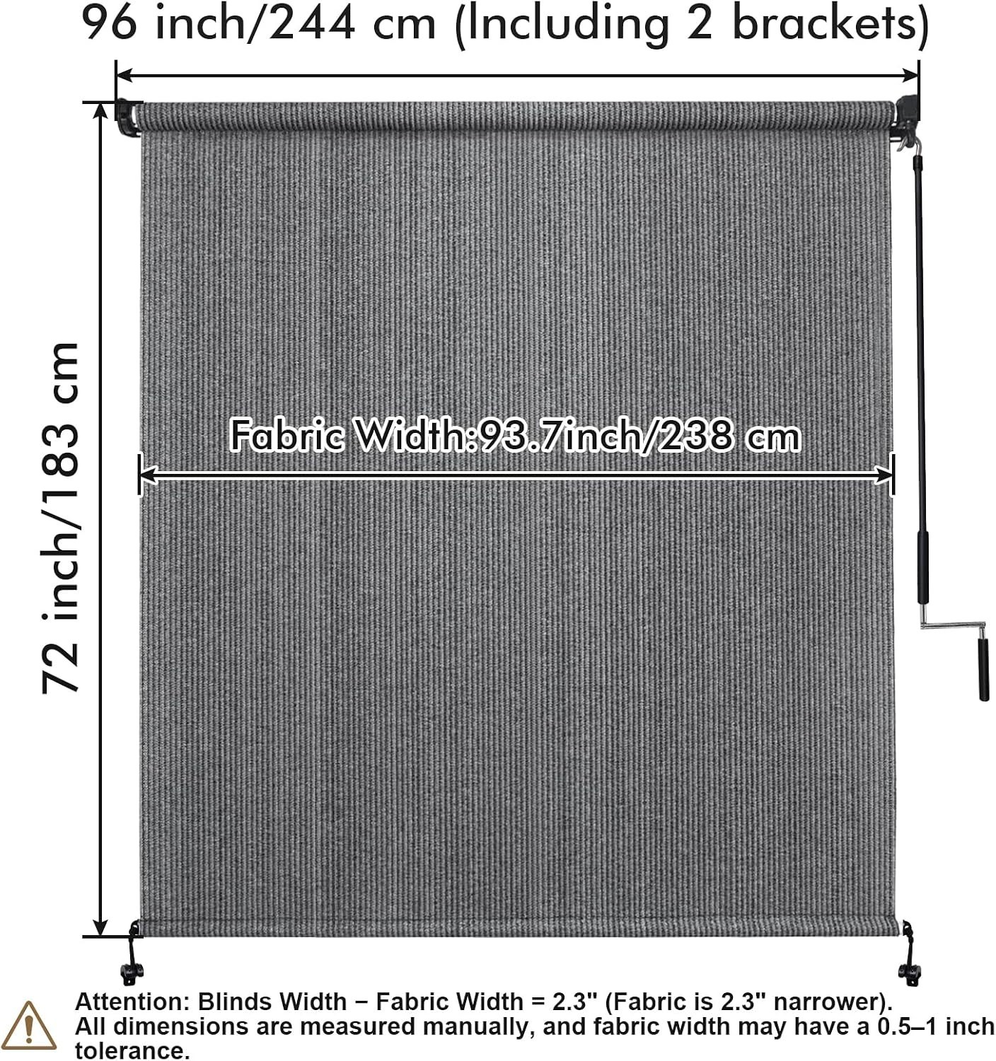 Outdoor Roller Shade 8′ W x 6′ H, Gray Exterior Cordless Patio Shades Roll Up…