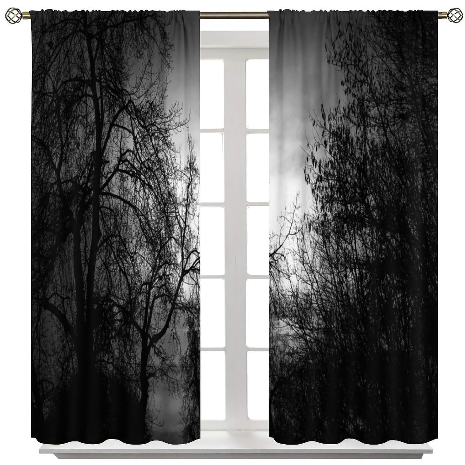 Gothic Forest Curtains Dark Black Forest Foggy Mysterious Pine Black Tree For…