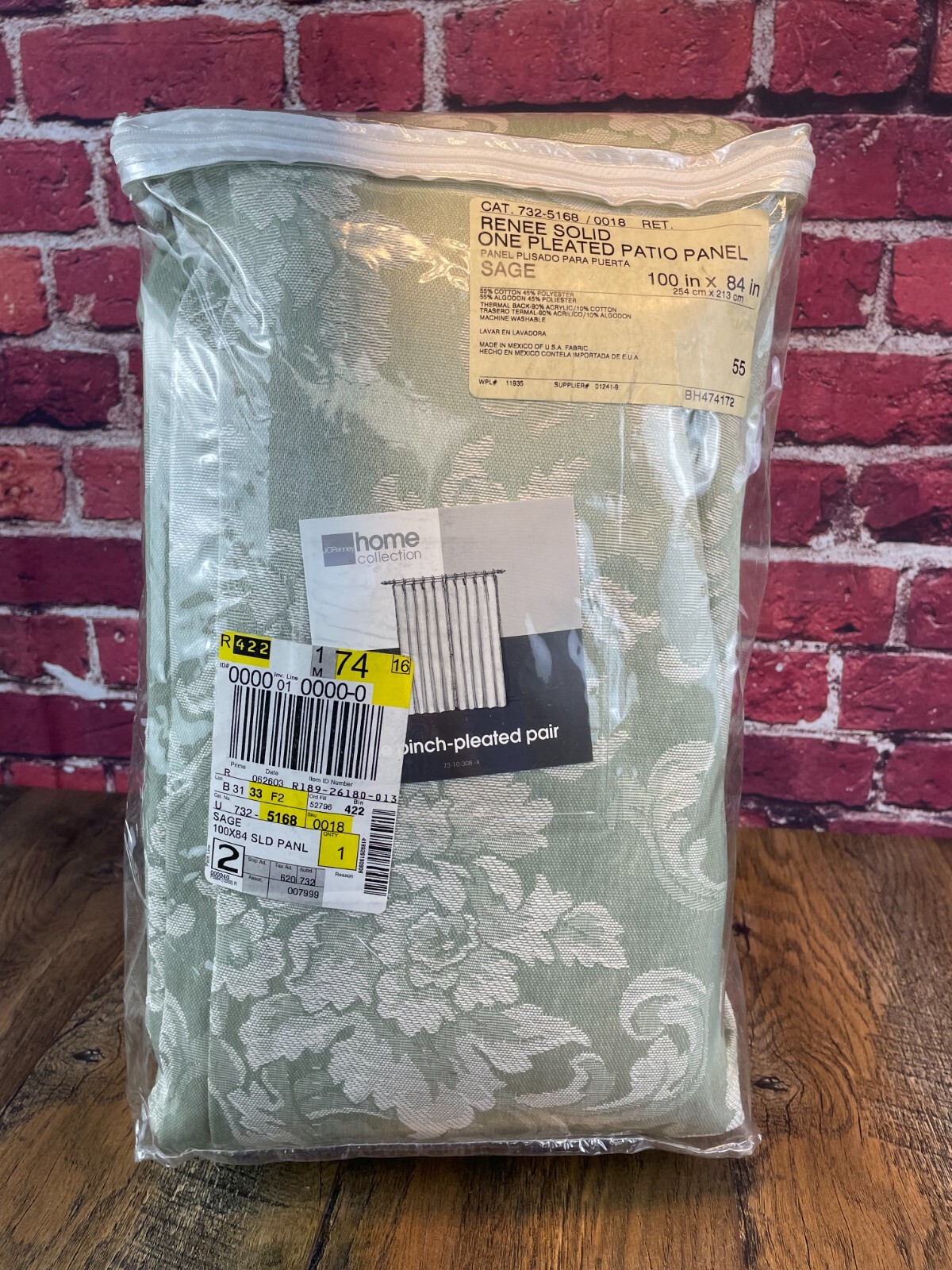 Preowned JC PENNEY Home RENEE SOLID ONE PLEATED PATIO PANEL 100″ x 84″ SAGE Nice
