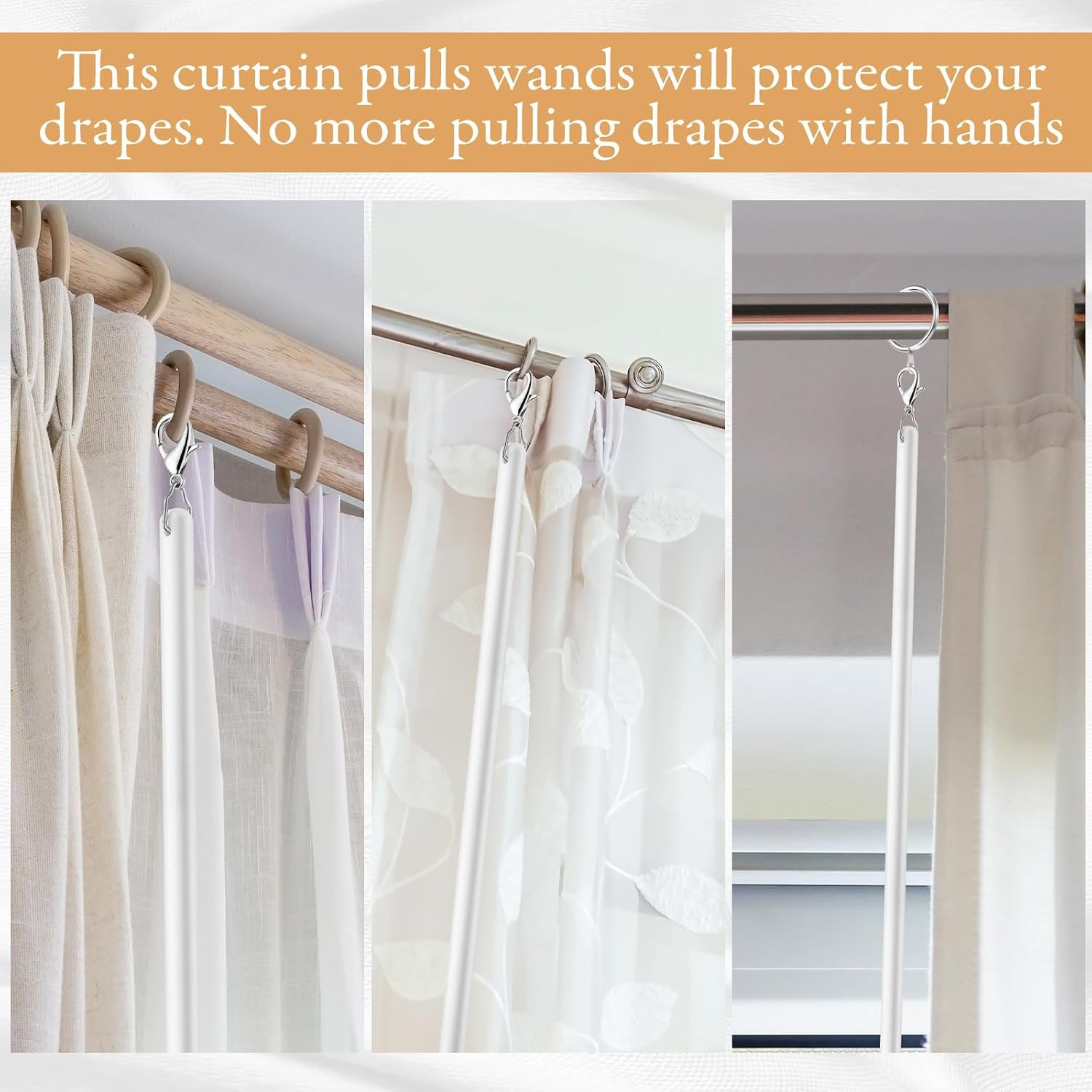 10 Pack 36 Inch Acrylic Curtain Pull Wands Drapery Pull Rod White Versatile Fibe