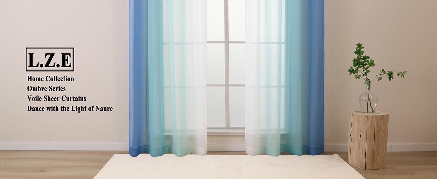 Beige Ombre Sheer Curtains 84 Inches Long for Living Room, Transparent Tan
