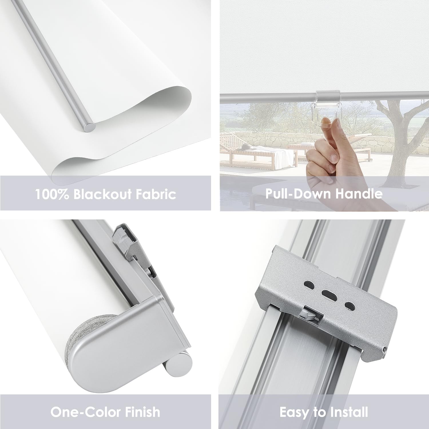 Cordless 100% Blackout Roller Shades for Windows,UV Protection Pull Down Shad…