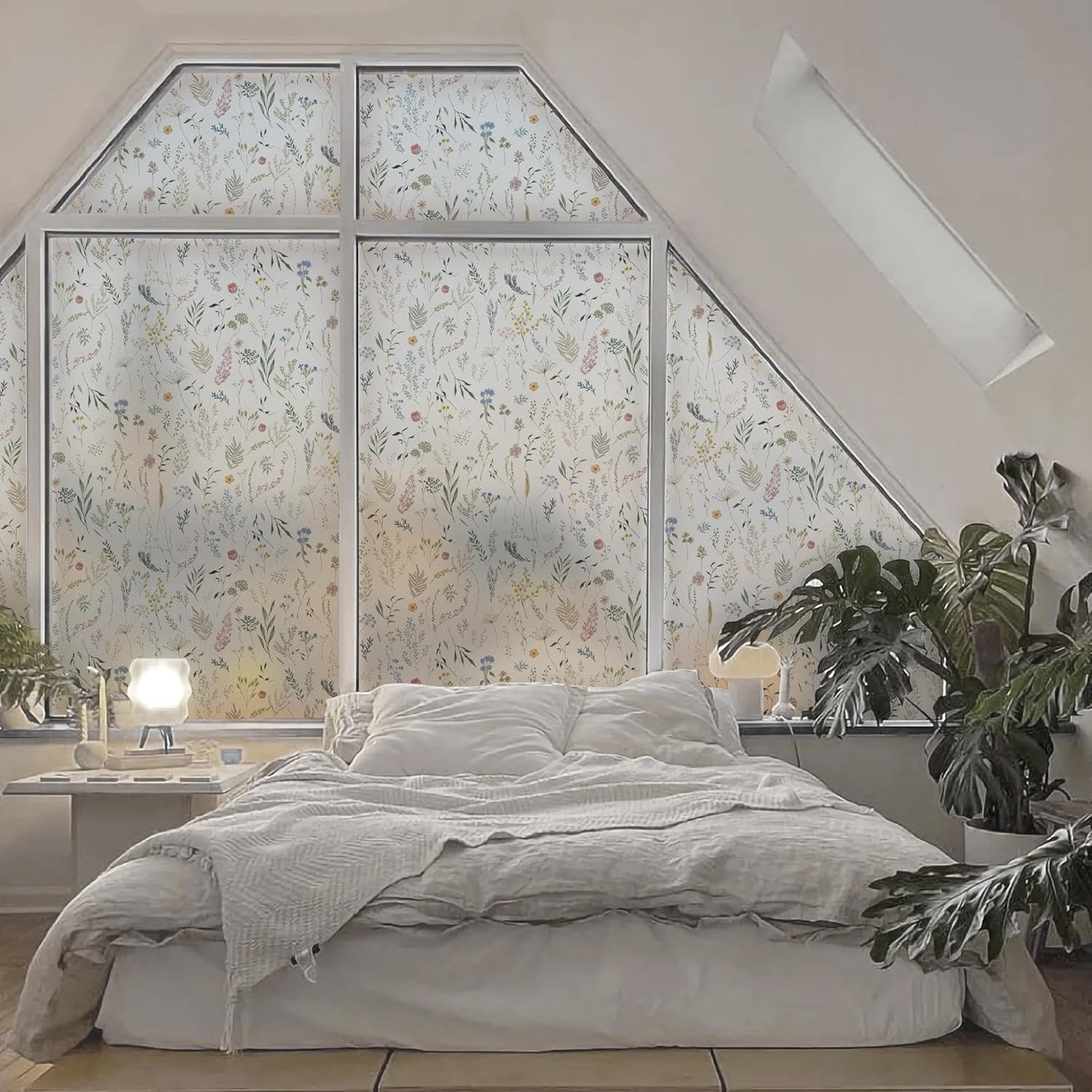 Dimoon 17.3″ x 78.7″ Window Privacy Film Stained Glass Floral Film for Home Rain