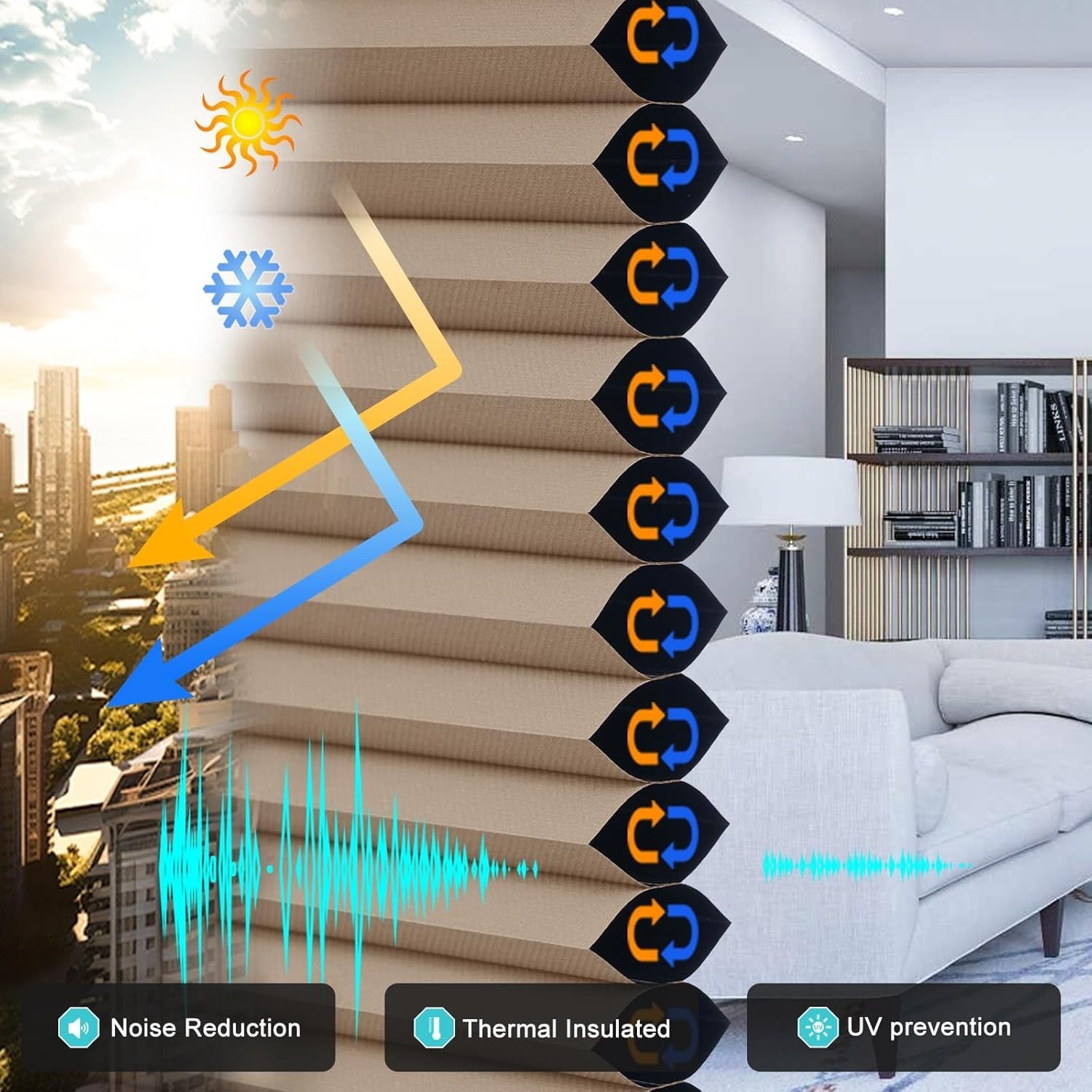 Cordless Cellular Shades, Blackout Honeycomb Shades for Windows, Pull Down Pl…